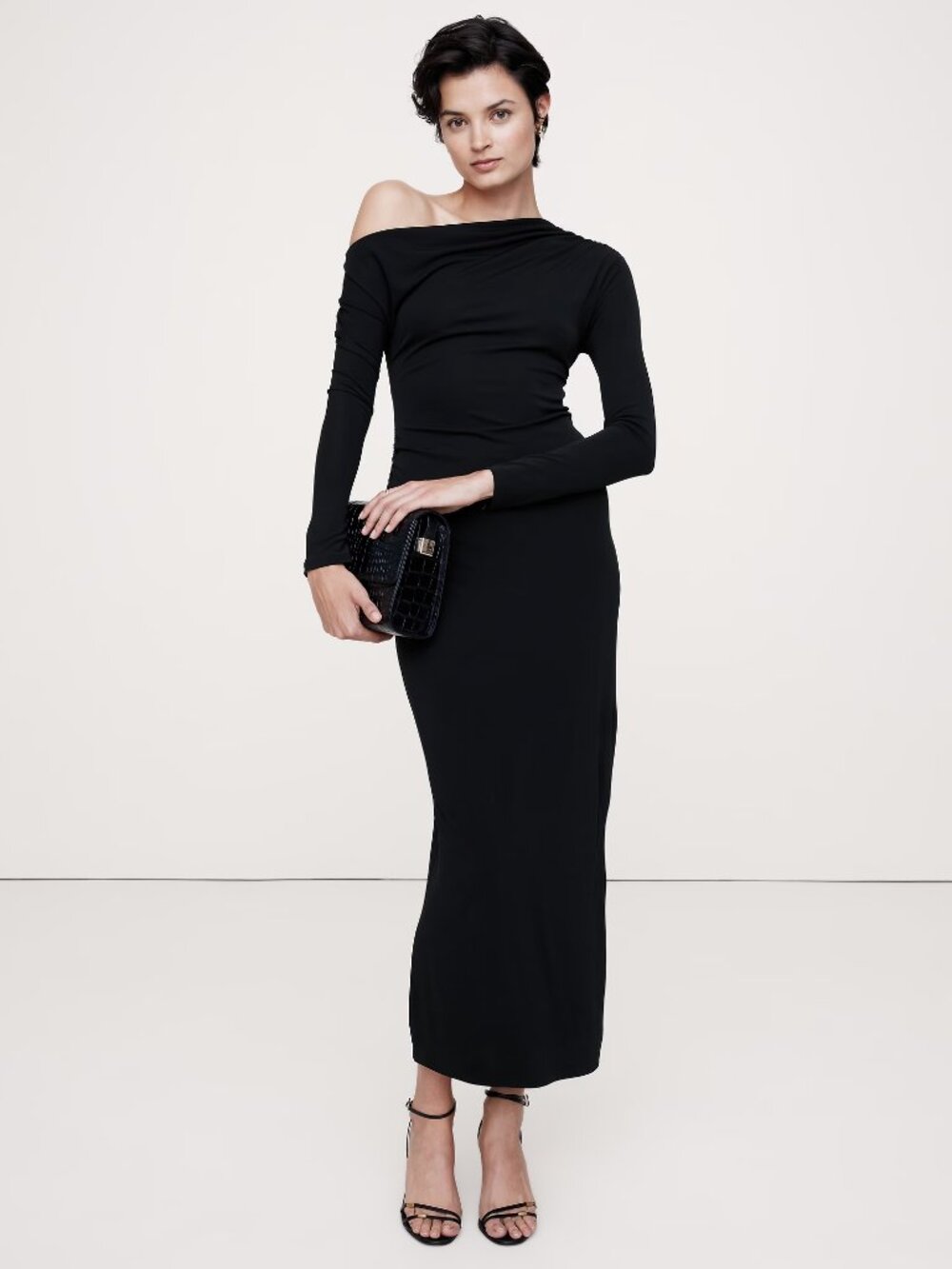 NWT Banana Republic Black Jersey Knit Cutout Draped Maxi Cocktail Dress L
